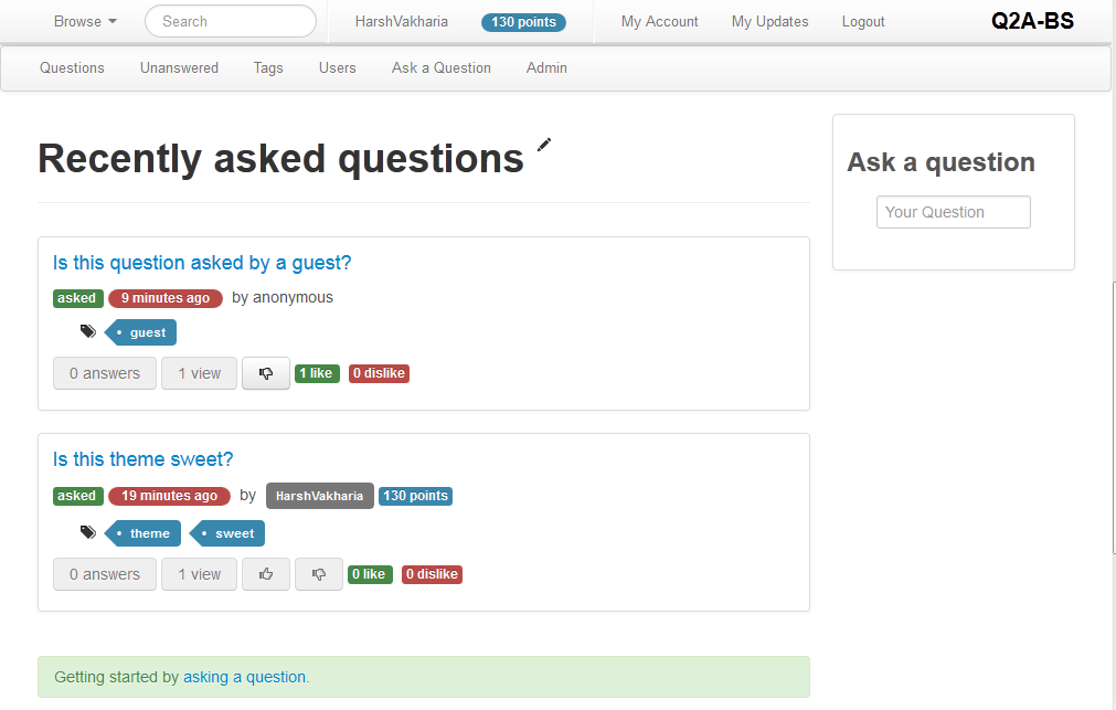 Q2A-Bootstrap Theme View by Harsh Vakharia